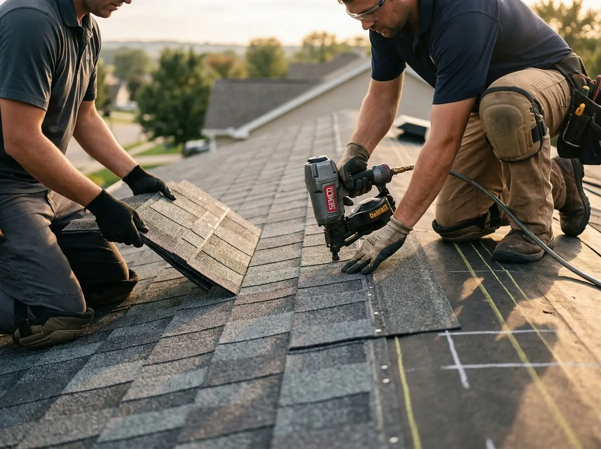 Professional roofer working on a residential roof in Cheltenham